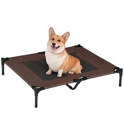 PawHut Outdoor Dog Bed, Cooling Bed For Large Dogs, Elevated Dog Bed With Sturdy Metal Frame, Breathable Mesh For Outdoor Garden, 92 X 76 X 18, Coffee Brown