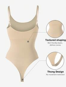 1pc Women Seamless Shapewear Bodysuit, Thong Bottom, Slimming Shaping Bodysuit, Tummy Control Bodysuit, Shapewear, Waist Trainer - Apricot - View 5