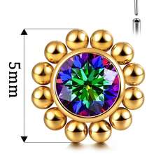 1 pieza Giga Piercing de titanio ASTM F136 de 16G con mini cuentas, pendiente sin rosca con flor de circonita cúbica en la parte posterior plana para tragus, cartílago, hélice, concha y nariz para mujeres, clásico - Dorado - Ver 4