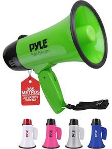 Pyle Megáfono Portátil con Sirena Altavoz Compacto Funciona con Pilas, Potencia de 20W, Micrófono, Plegable. Animadoras y Uso Policial Plateado - Verde - Ver 2