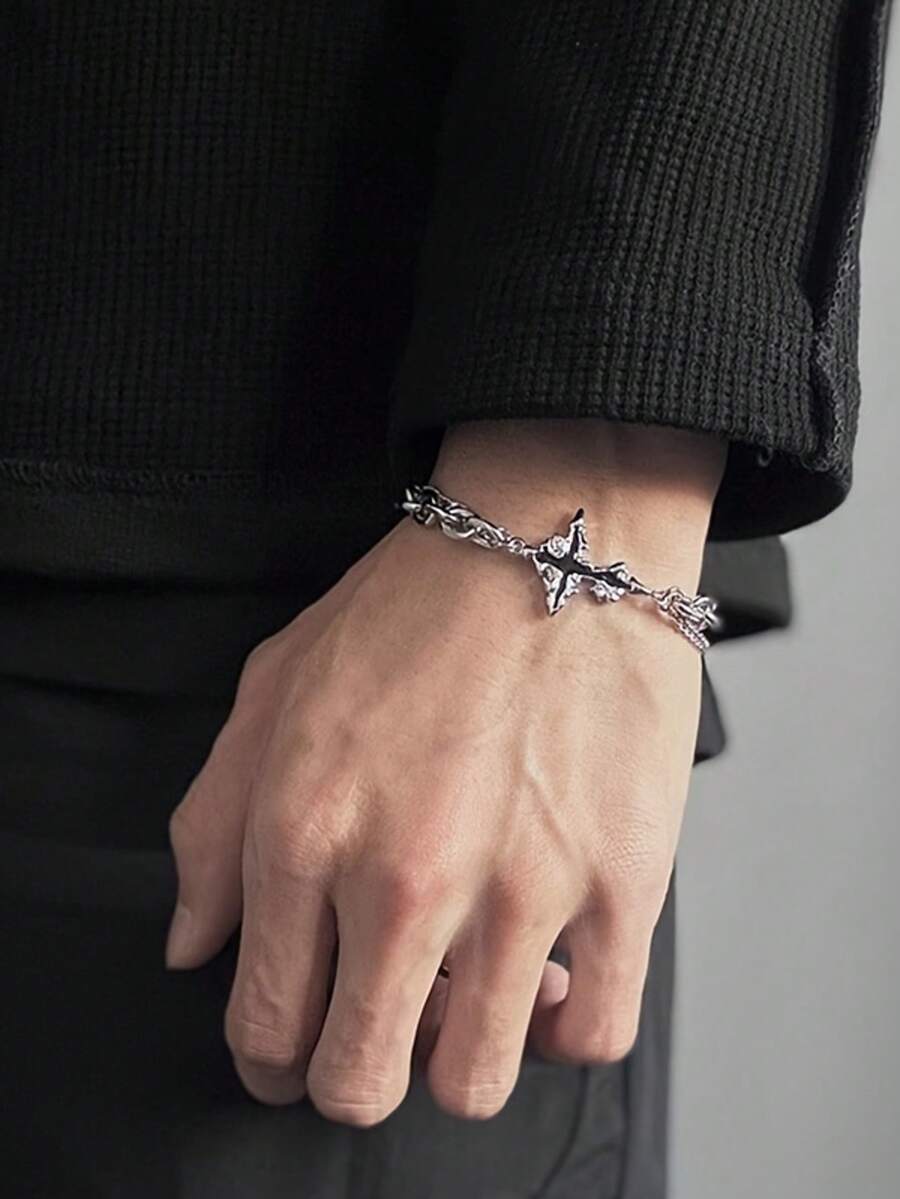 独特复古时尚休闲嘻哈明星吊坠双层手链，男女皆宜，适合日常佩戴、度假、音乐节、周年纪念日等场合，也是情侣礼物或送给她的礼物。 - 十字架 - 查看 1