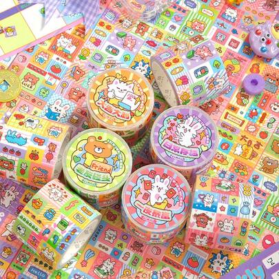 Glitter Die-Cut Tape, Happy Collection Doodle Series, Cute Cartoon Ins Style Scrapbooking Decorative Tape, DIY Materials