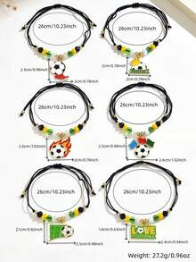 1 Set Creative Fashion Personalized Drip Oil Simulated Dynamic Football "LOVE FOOTBALL" Pendant Bracelet Set, Sports Style Adjustable Football Element Series Pendant Bracelet Set, Suitable For Sports Events, Daily Wear, Parties - Multicolor - View 5