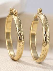 经典复古女士耳环，优雅印花设计，日常、度假和派对的完美配饰 - 金色 - 查看 2