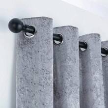 Extendable Carbon Steel Curtain Rod Pole With End Finials - Black - View 1