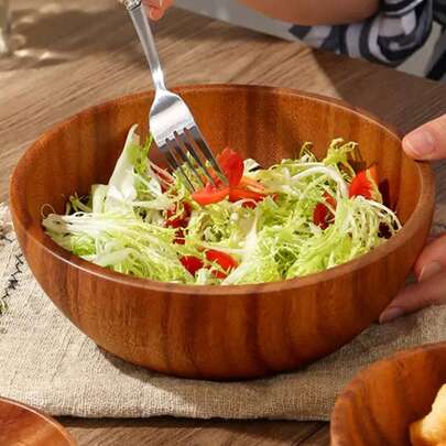 AIUHI 1 chiếc bát gỗ, bát salad gỗ, có thể dùng để đựng thức ăn, trái cây, salad, cũng thích hợp làm quà tặng trang trí.