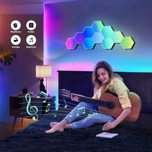 6 Pack Smart Hexagon Lights, DIY Hexagon LED Light With App & Remote Control Music Sync RGBIC Wall Light Panels For Gaming Room, Bedroom, Living Room Decor - 6 包 - 查看 5