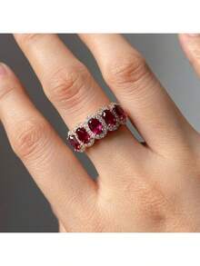 925 Silver Elegant Classic Fuchsia Zirconia Stone Ring, Birthstone Gift For Women, Bridal, Engagement, Wedding, Anniversary - Rose Gold - View 11