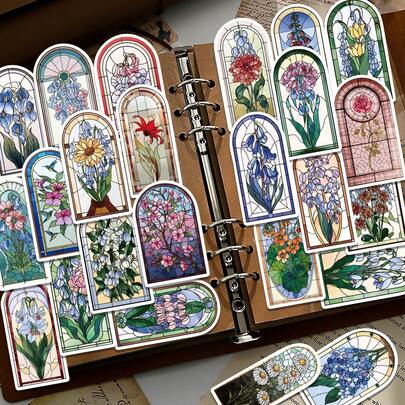 50张彩色玻璃花卉贴纸，精致创意设计，完美适用于吉他、剪贴簿、笔记本、滑板、水瓶、笔记本电脑、派对行李箱、礼品装饰 - 工艺美术贴纸