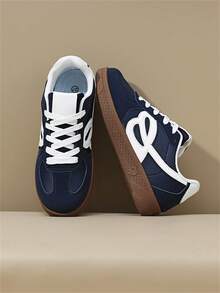 Couple's Retro Casual Thick Sole Sneakers, Breathable Campus Style Running Shoes - Blue - View 2