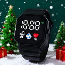 3pcs/Set Unisex Astronaut, Soccer, Heart Shaped Electronic Watch Paired With 2pcs Fashionable Crown Beaded Bracelet, Suitable For Christmas, Holidays, Daily Matching, School And Other Occasions - Black - View 3