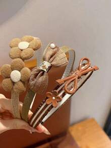 3pcs Girls' Retro Floral Bow Headbands, Versatile Casual Accessories For Autumn/Winter