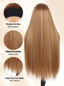 32英寸长直发发箍挑染金色Yaki直发合成假发，女士款，耐热，适合日常佩戴和派对佩戴