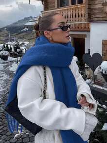 1件装女士秋冬毛绒流苏围巾，保暖舒适大披肩，户外防风，日常简约百搭