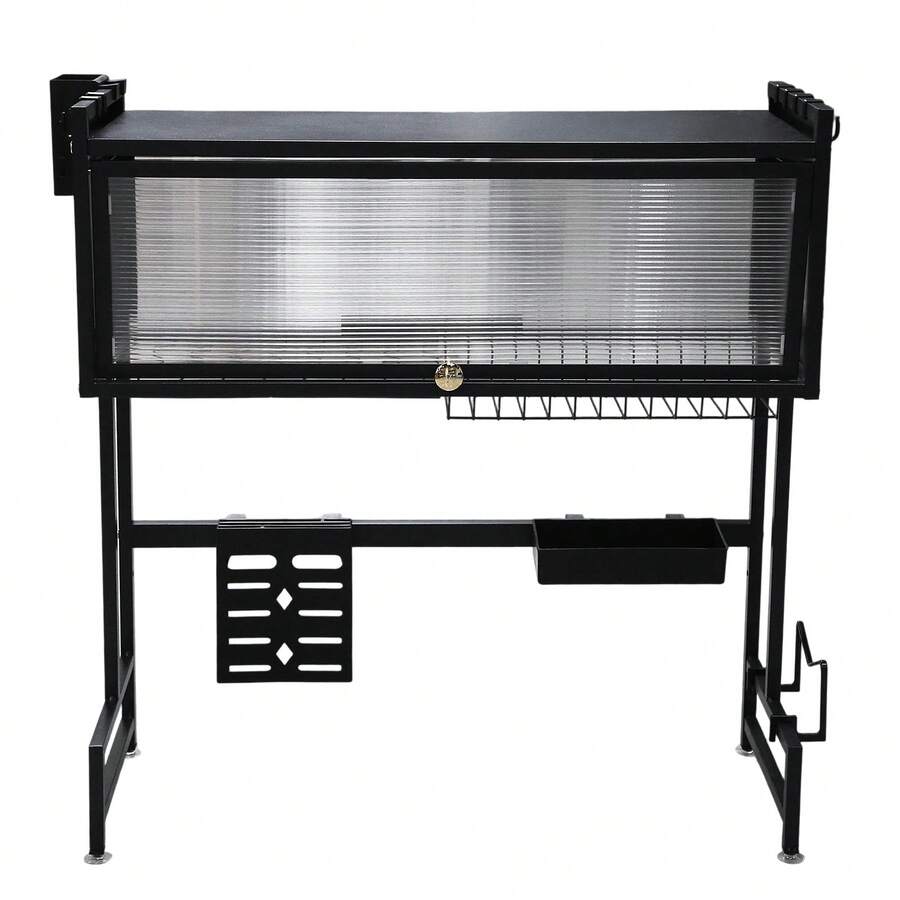 Space-Saving Over The Sink Dish Drying Rack - Covered Above Sink Dish Shelf - Black - View 1