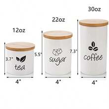 WSXC AVLA 3 Pack Ceramic Canister Set 30/22/12 OZ Kitchen Airtight Food Storage Jar With Bamboo Lids Coffee Sugar Tea Storage Containers Pots Jars For Counter Farmhouse Kitchen Decor White - White - View 2