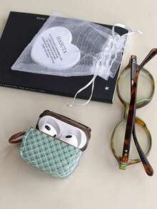 Argyle Pattern Niche Design Mint Green & Brown Rhombus Pattern Protective Case Compatible With Airpods 4, Pro 3rd Gen, Apple Wireless Bluetooth Earphones 2nd Gen, 3, Soft Full Coverage Case For Women - Multicolor - View 9