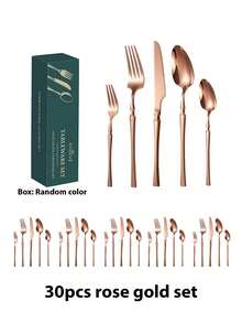 5pcs/30pcs Stainless Steel Cutlery Set, Creative Waist Design,High-Quality Stainless Steel Cutlery Set, Including Fork, Knife, Spoon, Teaspoon, Fruit Fork, Colored Stainless Steel Cutlery Set, Black Stainless Steel Cutlery Set - Multicolor - View 13