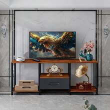 Industrial Style TV Stand 120cm, Entertainment Center Table With Drawer And Shelves - 鏽棕色 - 查看 2