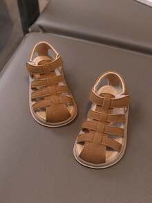 1双棕色幼儿男女童钩环式闭趾夏季休闲婴儿凉鞋 - 卡其色 - 查看 4