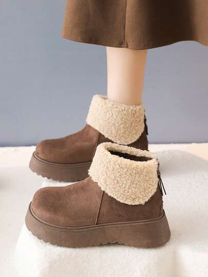 秋冬女士户外雪地靴，休闲低帮厚底防滑保暖雪地靴，女士保暖加厚舒适踝靴，毛绒靴