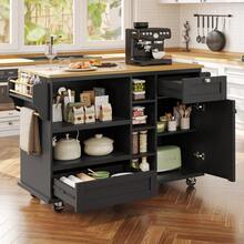 Dining Cart (129 X X 92), Modern And Simple Black, Kitchen Dining Cart With Drawers And Storage Cabinets, Light Brown Wood Countertop (Previous Sku: N620P19312829S) - Black + MDF - View 6