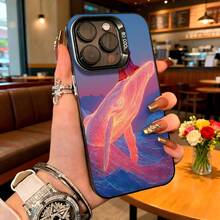 Cubierta de telefono con borde negro y diseño de ballena arco iris en tonos azules y rosados para iPhone 14 Pro Max estilo moderno ideal para uso diario en cafeterias y salas de estar - Negro - Ver 1