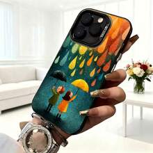 Cubierta de telefono con diseño de lluvia y paraguas colorido para iPhone 14 Pro Max funda de silicona suave con estampado de pareja bajo la lluvia estilo acuarela para uso diario en cafeterias y salones - Blanco - Ver 6