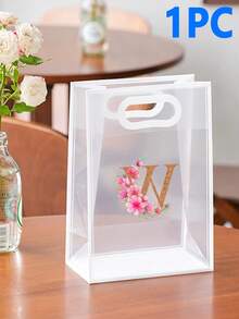 5/1pc Gift Bag, A-Z 26 Letter Design Waterproof Gift Bag - Fashionable Portable Wedding Gift Bag, Small Black & White PVC Transparent Tote Bag, Insertable Christmas Gift Bag, Wedding Gift, Holiday Gift