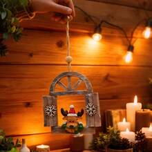 Adorno navideño con forma de ventana, diseño creativo de reno, muñeco de nieve y Papá Noel, para colgar en el árbol. - vistoso - Ver 5
