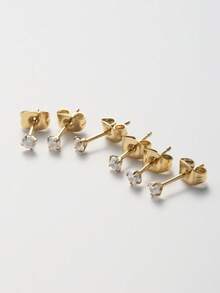 6件套不锈钢银色耳钉套装，人造时尚简约闪亮锆石耳钉，适合派对、约会和日常佩戴 - 方晶鋯石耳環 - 查看 7