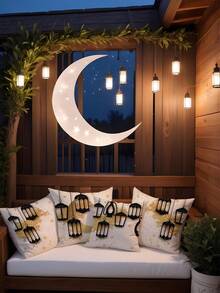 1pc/4pcs Ramadan Polyester Printed Pillow Cover, Moon Candle Flower Pillow Cover, Room Decor, Bedroom Decor, Sofa Chair Decoration (Without Pillow Insert) - Multicolor - View 5