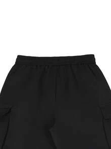 加大码男士宽松工装裤，带侧翻盖口袋 - 黑色 - 查看 4