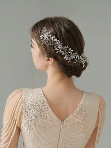 Pente de cabelo de noiva com pérolas artificiais e strass (1 peça), acessório de cabelo artesanal simples e versátil para mulheres, ideal para o Dia dos Namorados e casamentos. - Prata - Ver 6