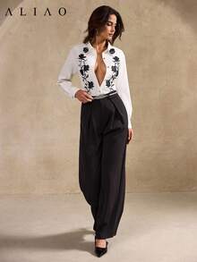 Aliao 优雅 3D 立体花卉刺绣长袖衬衫，宫廷风，情人节，纯色，全白，白色派对，婚礼季，复古奢华，返校季，女士音乐会服装，婚礼宾客，波西米亚风 - 白色 - 查看 8