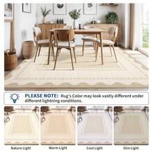 1PCS Room Decor Bordered Rug Scalloped Geometric Pattern Modern Washable Low Pile Area Rug For Living Room Bedroom Contemporary Non Slip Large Rug Low Pile Stain Resistant Carpet For Classroom Dining Room Runner For Hallway Kitchen Enterway - 米色 - 查看 7