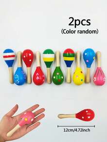 2 件/8 件/12 件彩色木制沙锤、迷你沙球玩具、手敲打击乐摇铃、木制伦巴舞摇铃，节奏清晰的手工乐器，适用于派对礼物、音乐乐趣、生日派对、嘉年华 - 彩色 - 查看 12