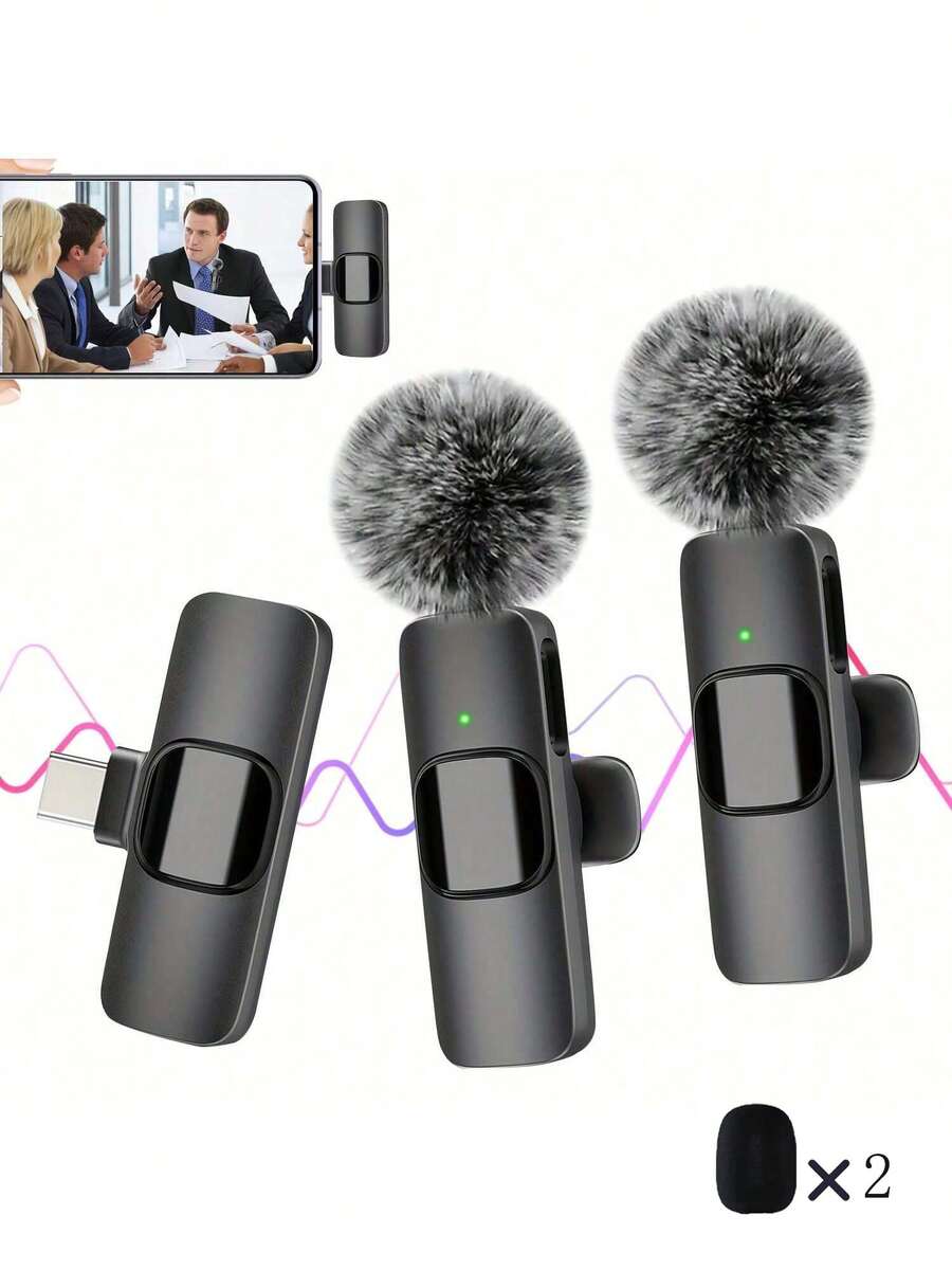 Black Clip-On Wireless Microphone, Wireless Lavalier Microphone Compatible With IPhone, Android, Professional Clip-On Microphone, Plug And Play Wireless Microphone, Mini Microphone, Suitable For Gaming Live Streaming, Video Recording, Interviews, Vlog