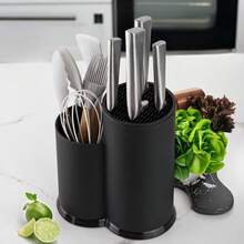 Plastic Knife Holder - Multi-Function Kitchen Utensil & Knife Storage Rack - Black - View 12