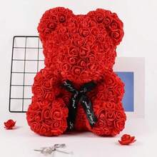 1个永生玫瑰花熊礼盒，情人节、圣诞节、生日礼物，创意PE泡沫花朵拥抱熊，送给女朋友、母亲节的礼物 - 紅色 - 查看 1