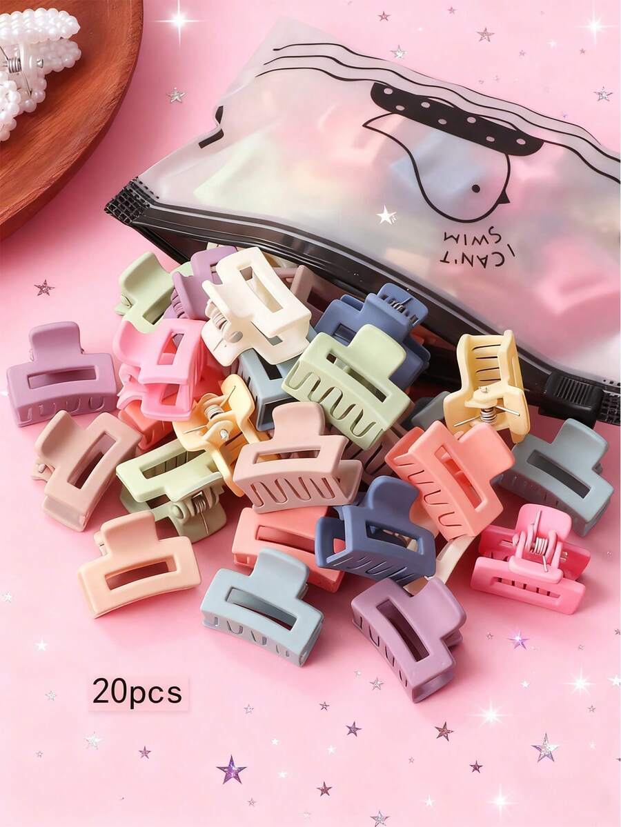 20 piezas de Pinzas para el cabello con garra cuadrada (color aleatorio) Lindos clips para el cabello de dopamina de verano, pasadores, ligas para el cabello, clips para el cabello, adecuados para la escuela, la universidad, las estaciones de otoño e invierno, accesorios esenciales para el cabello para los atuendos de vacaciones de las niñas - Multicolor - Ver 1