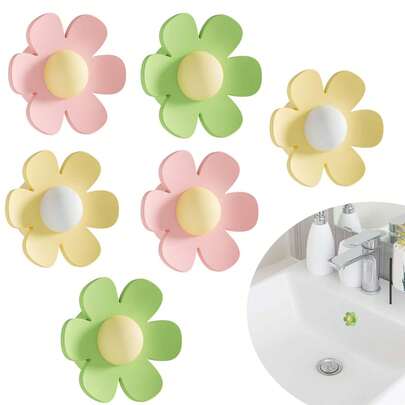 4pcs Bathroom Sink Basin Trim Overflow Cover | Anti-Odor Silicone Plug | Decorative Flower Design | Universal Fit For 2cm Drain Holes | Pack Of 6 (Mixed)