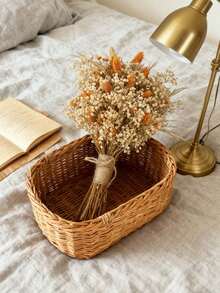 1 Bouquet Mixed With Baby's Breath, Gypsophila, Bunny Tails, And Gem Grass, Natural Floral Bouquet For Tabletop Vase, Wedding, Bridal Bouquet, Home/Office Decor, Party - Orange - View 5