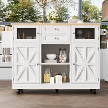 Kitchen Island, Dining Trolley With Countertop, Buffet Unit, Dining Trolley With Wood Grain, Side Towel Rack, Three-Dimensional Cabinet Doors With Wheels, Adjustable Partitions, Black - White + MDF - View 10