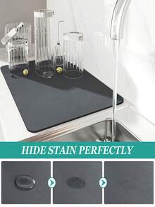 1pc Solid Color Diatomite Absorbent Mat, Non-Slip & Wear-Resistant Kitchen Counter Mat, Oil & Stain Resistant, Easy To Clean, Suitable For Coffee Machines, Dish Drying, Tableware Storage, Bars & Restaurants, Pet Anti-Slip Mat - Black - View 6