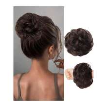 Messy Bun Hair Piece Hair Bun Wavy Curly Scrunchies Chignon Ponytail Hair Extensions Fake Hair Bun Extensions Synthetic Tousled Updo Hairpieces For Women(Dark Brown),DarkBrown - 深棕色 - 查看 2