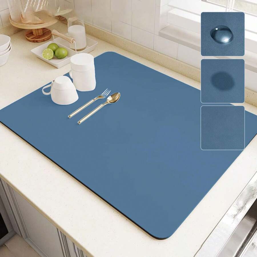 Tapete de Secado de Platos de Silicón - Alfombrilla Súper Absorbente y Antideslizante - Protector de Encimera Resistente al Agua, Calor y Moho - Fácil de Limpiar, No Guarda Olores(Azul, 16"x24") - Negro - Ver 1