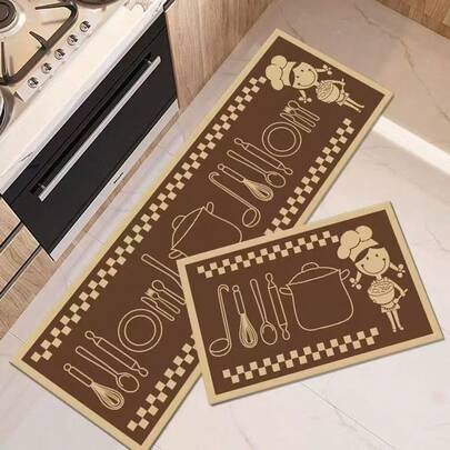  Tapetes de cozinha, conjunto de 2peças, tamanhos 38x58 cm e 38x118 cm respectivamente-Padrão de Chef Girl-IDee Home