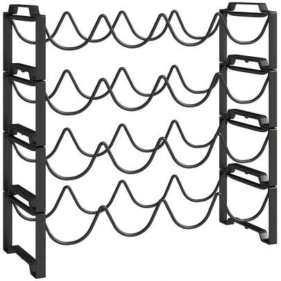 HOMCOM Wine Bottle Rack For 16 Bottles, Metal Storage Bottle Holder, Wine Rack For Kitchen, Dining Room, Black | Impressive.