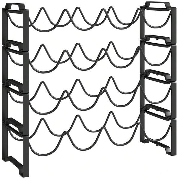 HOMCOM Wine Bottle Rack For 16 Bottles, Metal Storage Bottle Holder, Wine Rack For Kitchen, Dining Room, Black | Impressive.